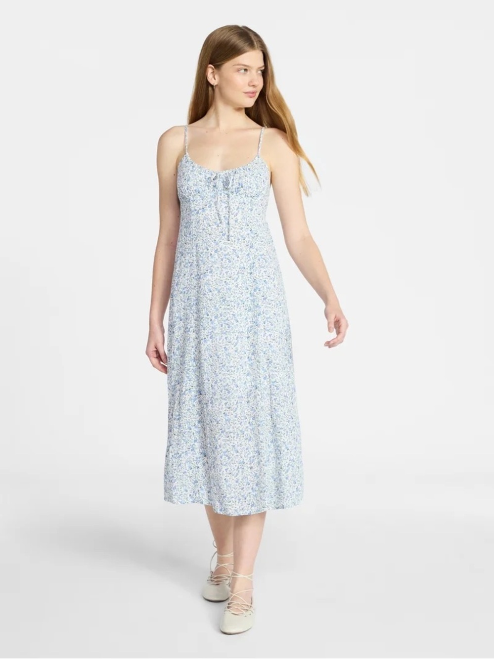 No boundaries Blue Floral Spaghetti-Strap midi Dress